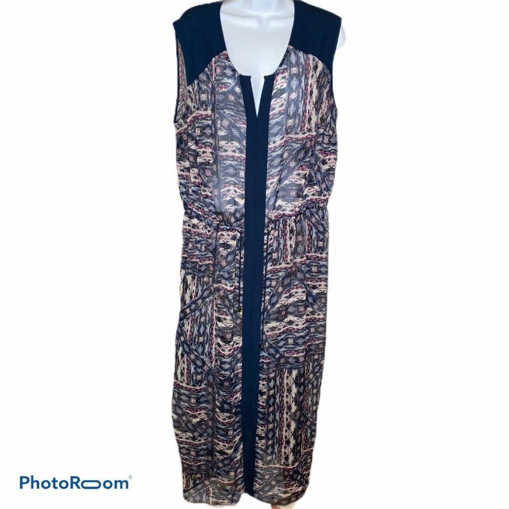 Vince Camuto Blue Tribal Abstract Print Sheer Maxi